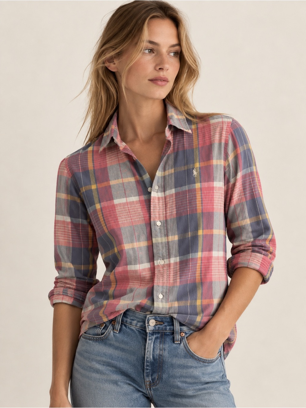Polo by Ralph Lauren Pink and Blue Plaid Button-Down Shirt